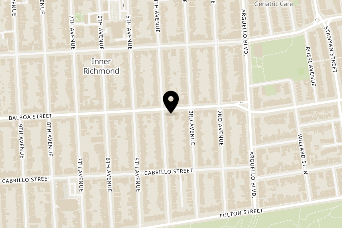 Map showing the location of Uncle Boy's on 245 Balboa St in San Francisco